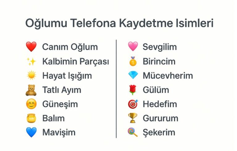 oğlumu telefon rehberine kaydetme isimleri